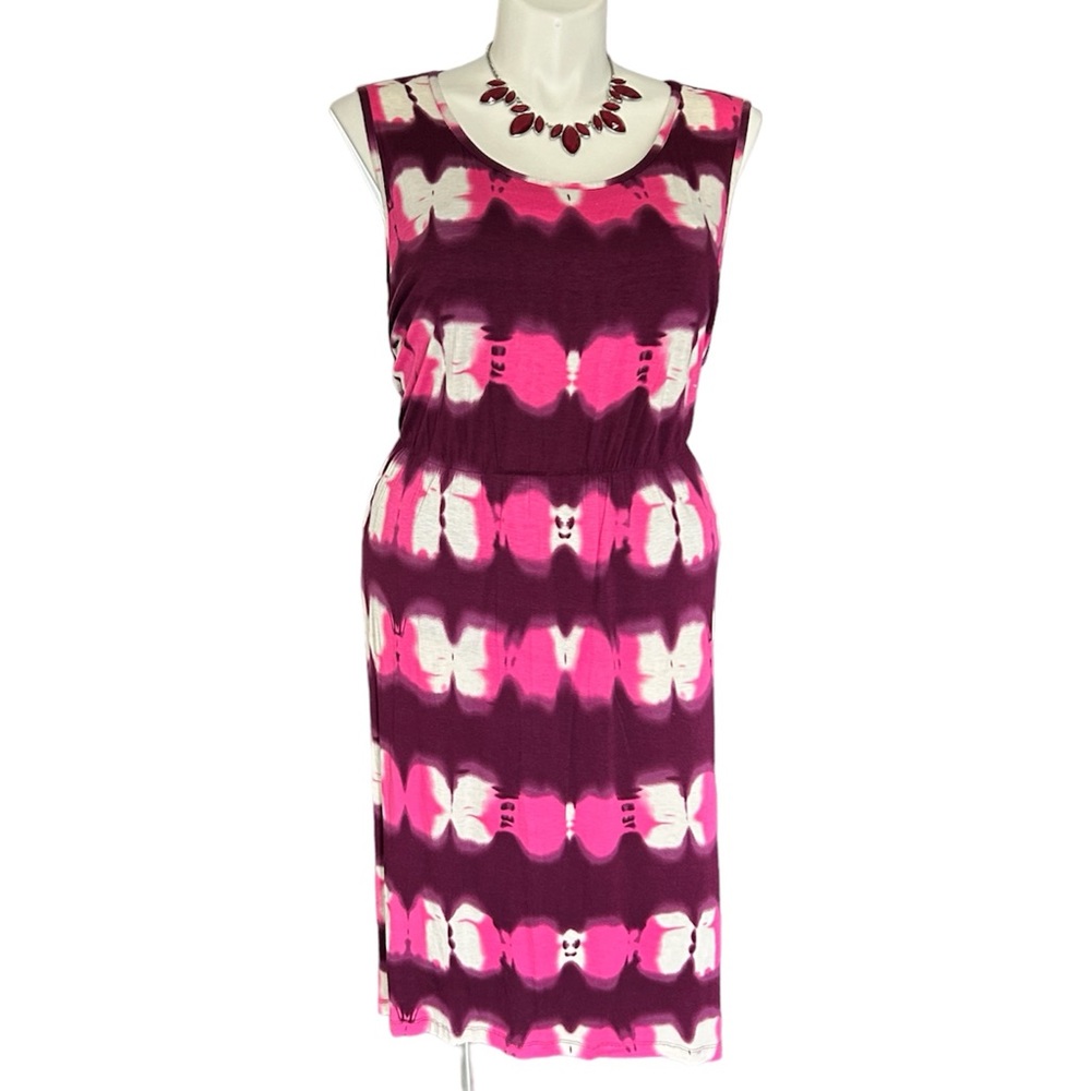 A.N.A Sleeveless Pink White & Cranberry Tie Dye Casual Maxi Dress NWT sz 3X
